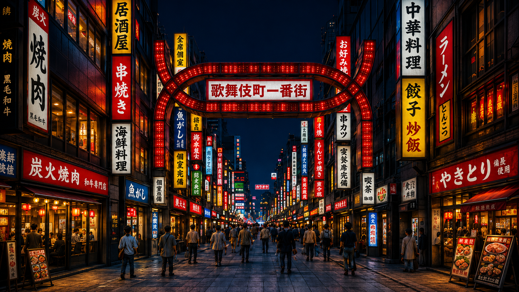 Neon signs of Kabukicho at night